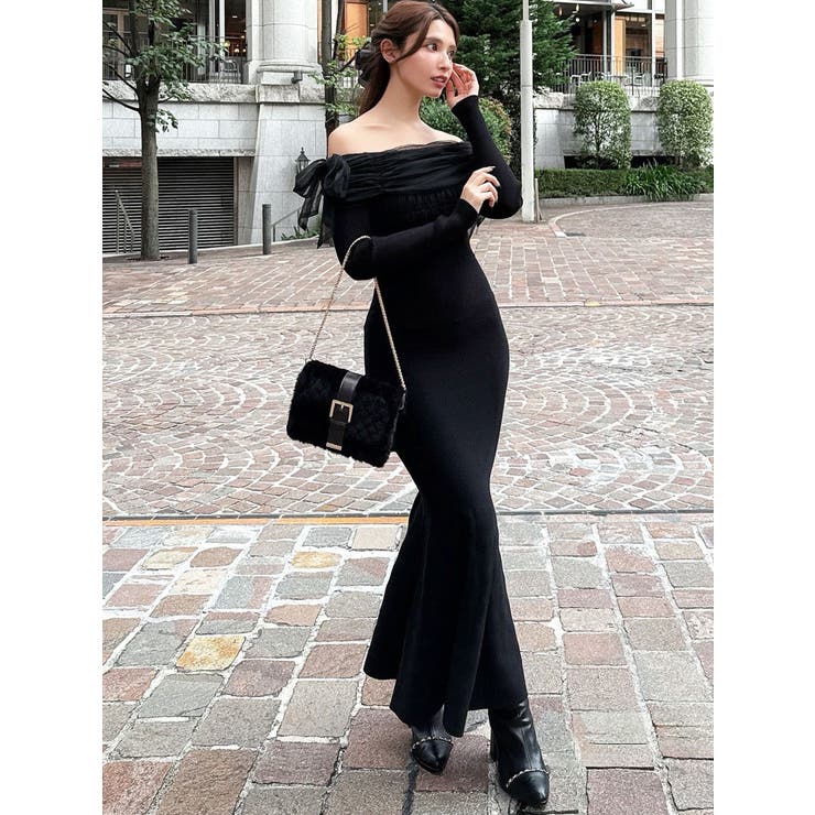 【骨格ウェーブ向け】ドッキングオフショルリボンワンピース | RESEXXY | 詳細画像2 