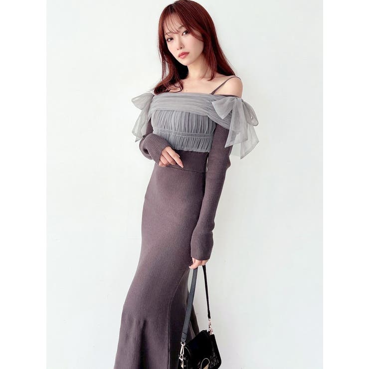 【骨格ウェーブ向け】ドッキングオフショルリボンワンピース | RESEXXY | 詳細画像8 