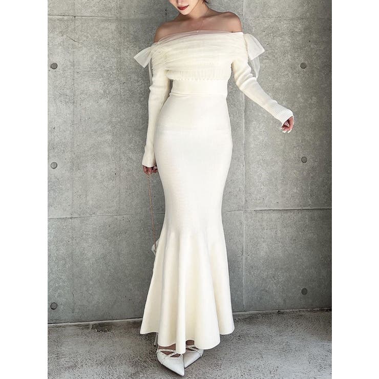 アイボリー | 【骨格ウェーブ向け】ドッキングオフショルリボンワンピース | RESEXXY