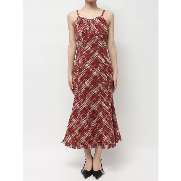 リゼクシー　バイアスチェックビスチェワンピース　ブラウン バイアスチェックビスチェワンピース（ワンピース）｜RESEXXY