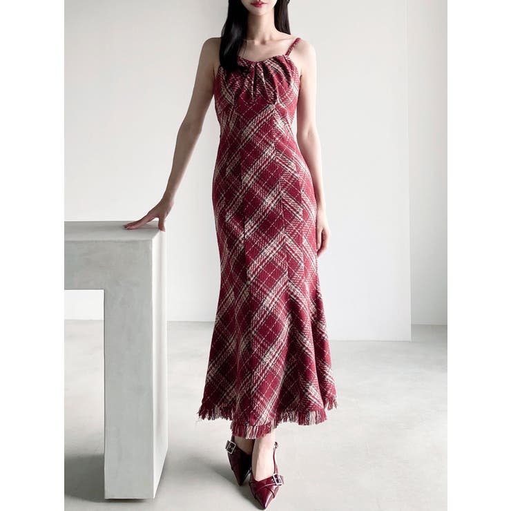 リゼクシー　バイアスチェックビスチェワンピース　ブラウン リゼクシー バイアスチェックビスチェワンピース ブラウン リゼクシー