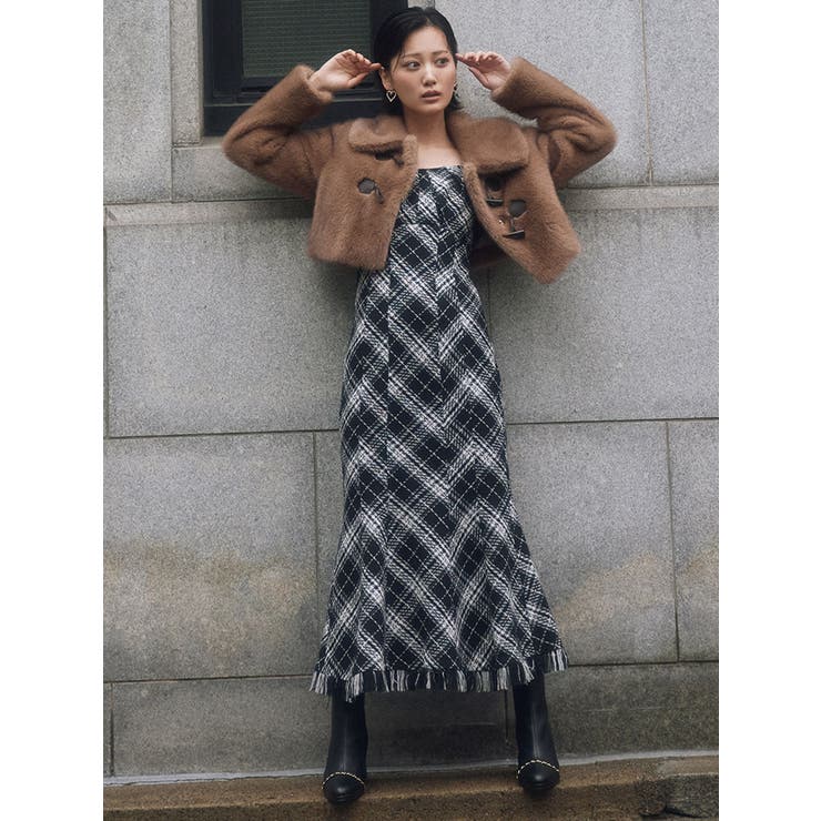 リゼクシー　バイアスチェックビスチェワンピース　ブラウン RESEXXY ワンピース バイアスチェックビスチェワンピース : ZOZOTOWN