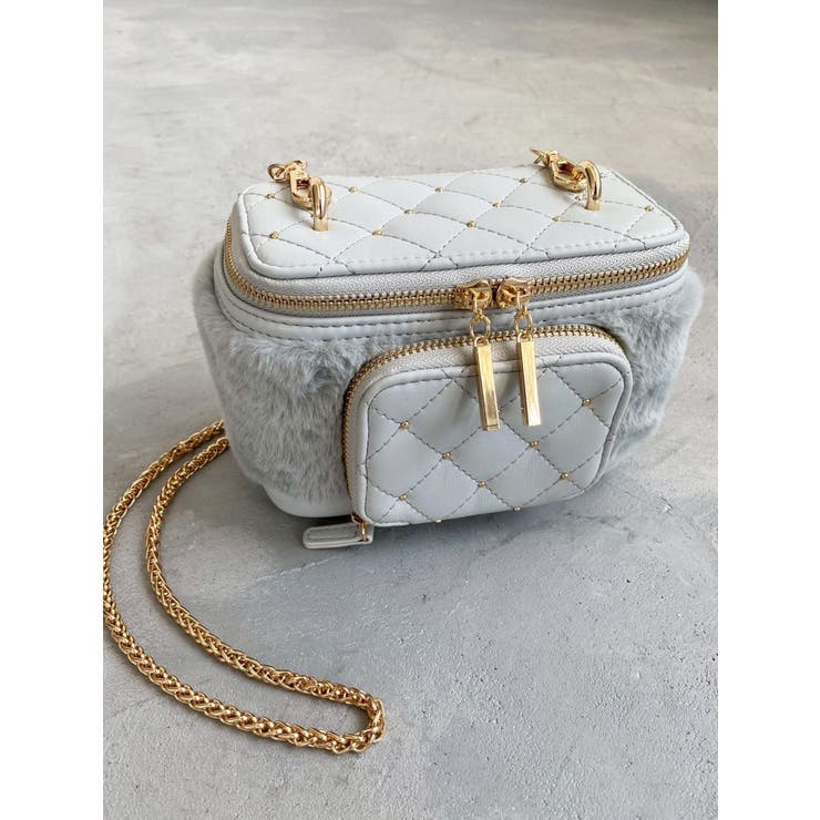 ブルー | フロントポケットエコファーバニティバッグ | RESEXXY