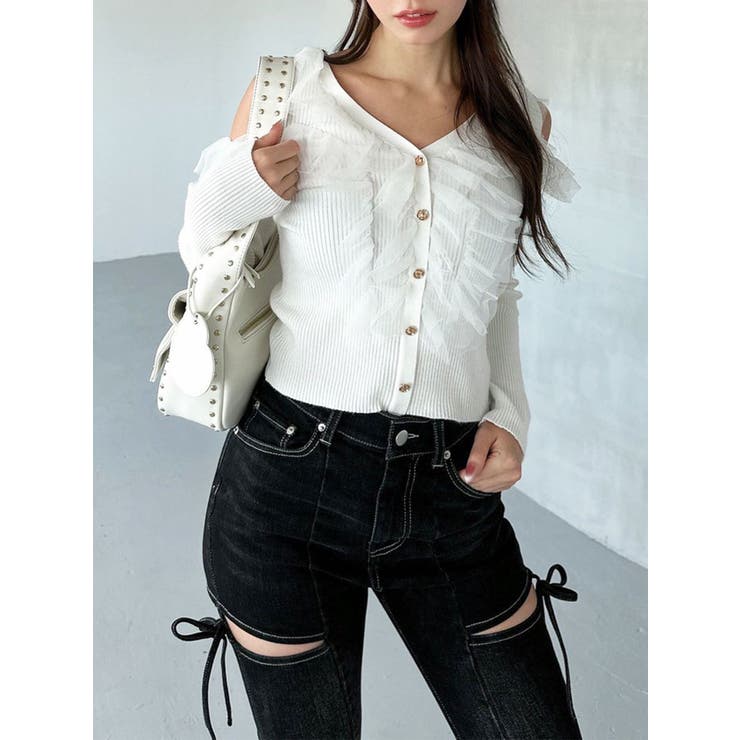 ホワイト | シアーフリルニットトップス | RESEXXY