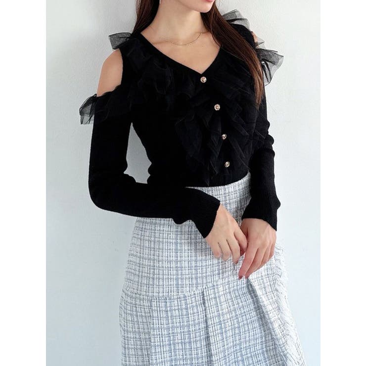 ブラック | シアーフリルニットトップス | RESEXXY