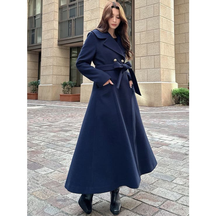 Leilian シルク Aライン フレア コート リボン ベルト トレンチ 黒