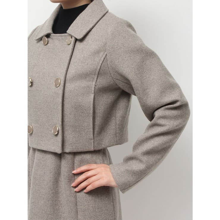 ジャケット・アウター tweed grey short drizzler jacket ダブルブレストショートコート【セットアップ着用可能】[品番