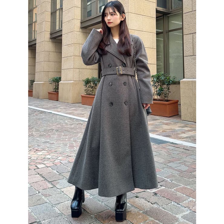 saya様ヂェン先生の日常着　グレー ロングコート 前開きデザイン saya様ヂェン先生の日常着 グレー ロングコート 前開きデザイン フレア