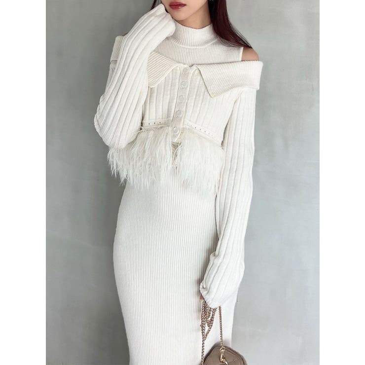 ホワイト | フェザーヘムレイヤードニットワンピース | RESEXXY