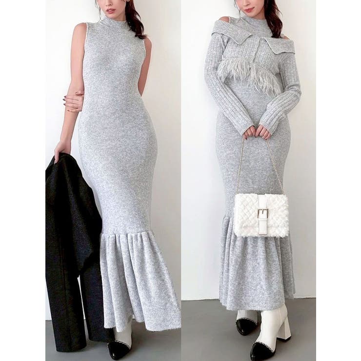 グレー | フェザーヘムレイヤードニットワンピース | RESEXXY