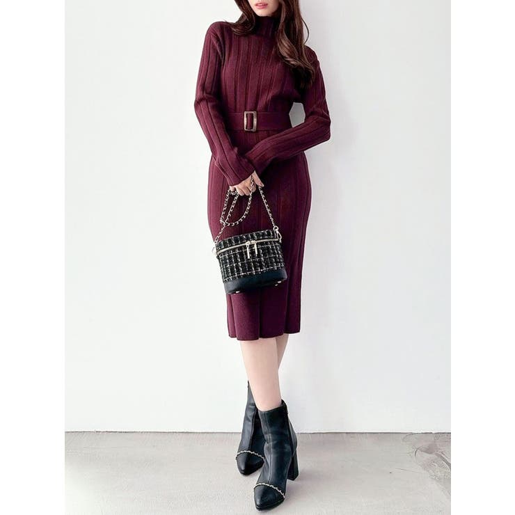 ワイン | 【WEB限定】ワイドリブニットワンピース | RESEXXY