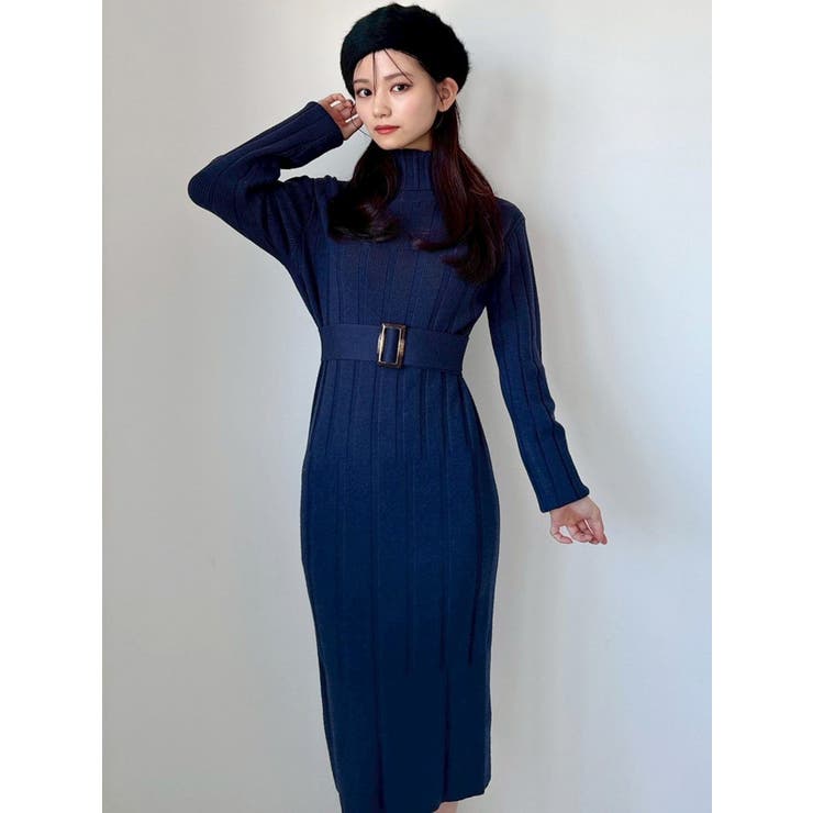 ネイビー | 【WEB限定】ワイドリブニットワンピース | RESEXXY