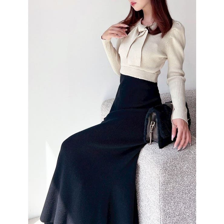 ボウタイマーメイドニットワンピース[品番：MKSW0067130]｜RESEXXY