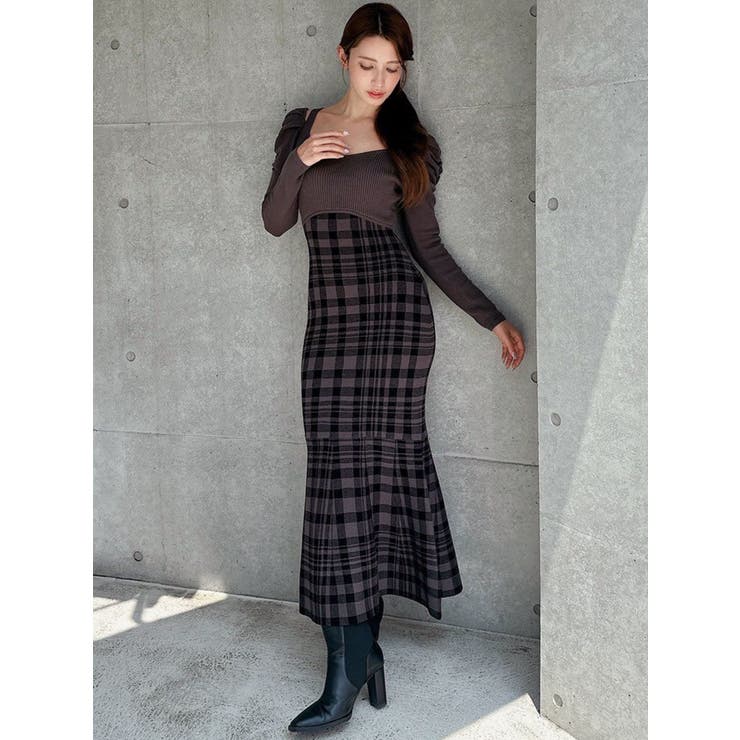 ショルダーオープンマーメイドニットワンピース[品番：MKSW0066570