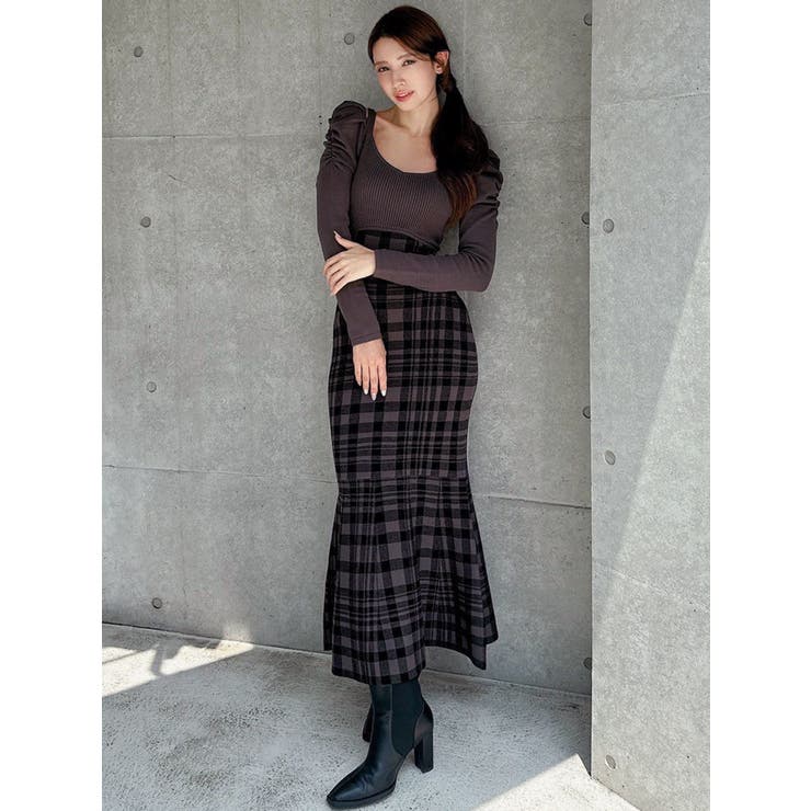 ショルダーオープンマーメイドニットワンピース[品番：MKSW0066570