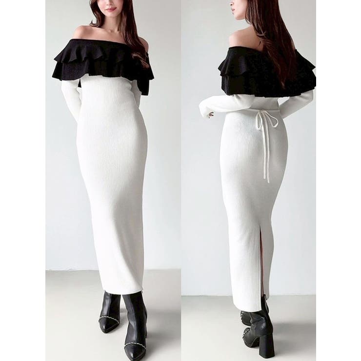 アイボリー | フリルタイトニットワンピース | RESEXXY