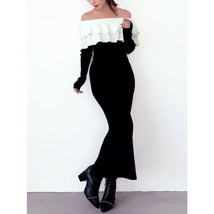 ブラック | フリルタイトニットワンピース | RESEXXY