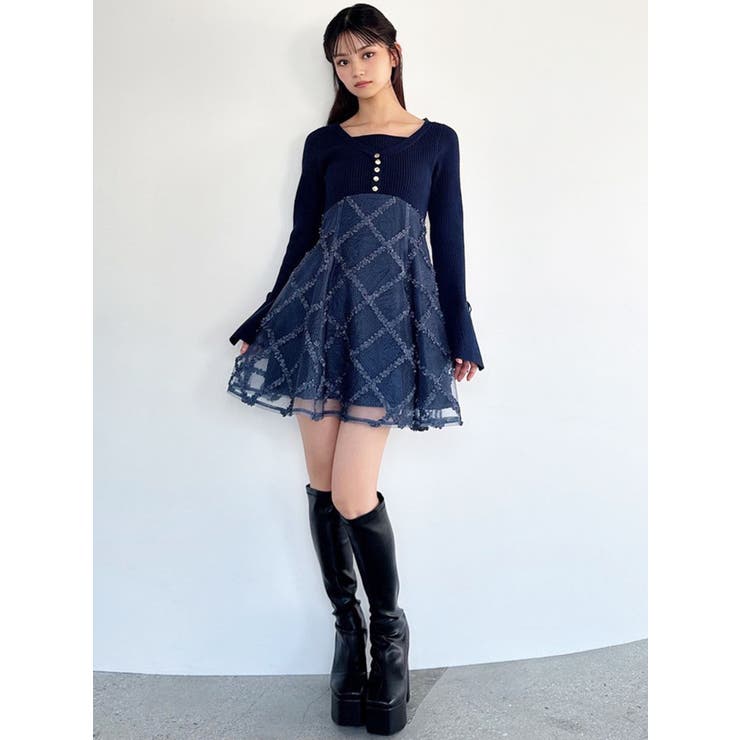ドッキングフレアミニニットワンピース[品番：MKSW0067049