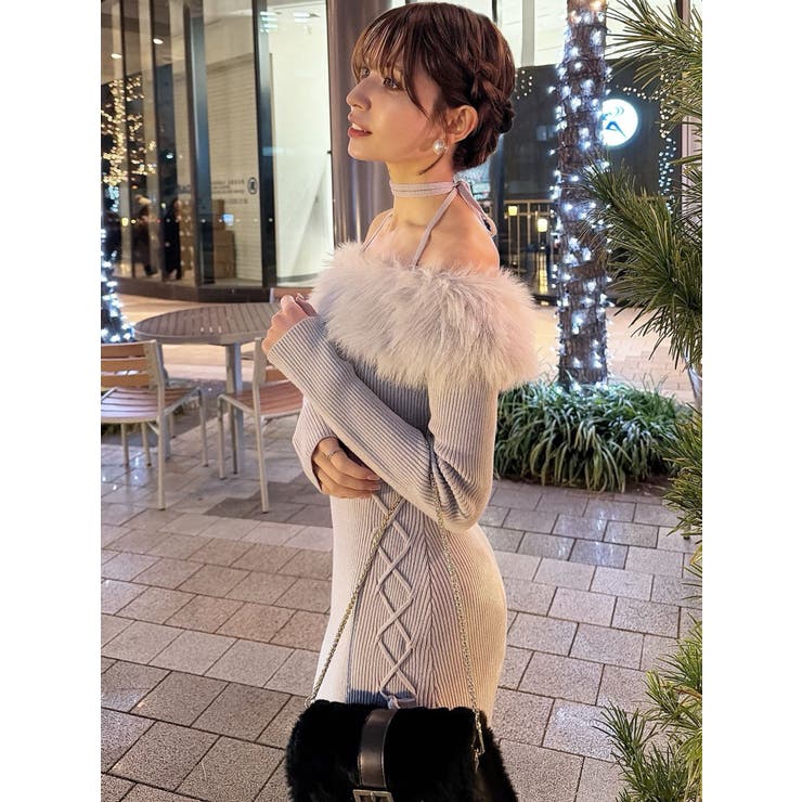 ラベンダー | フェイクファートリムニットワンピース | RESEXXY