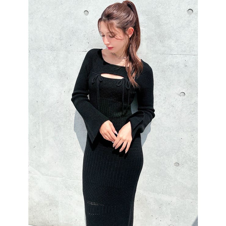 クロシェニット ブラック タイトワンピース クロシェニットタイトワンピース[品番：MKSW0066903]｜RESEXXY