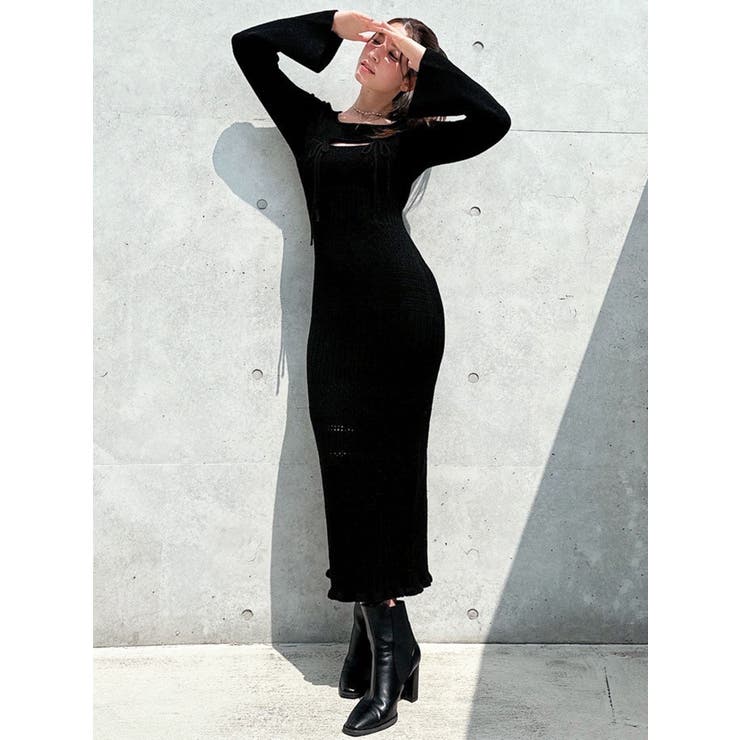 クロシェニット ブラック タイトワンピース クロシェニットタイトワンピース[品番：MKSW0066903]｜RESEXXY