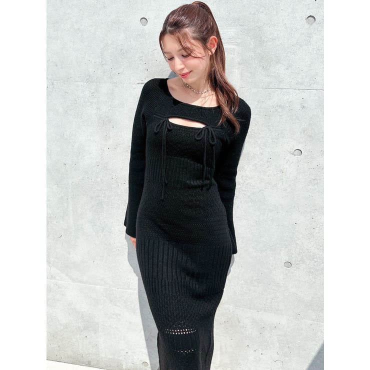 クロシェニット ブラック タイトワンピース クロシェニットタイトワンピース[品番：MKSW0066903]｜RESEXXY