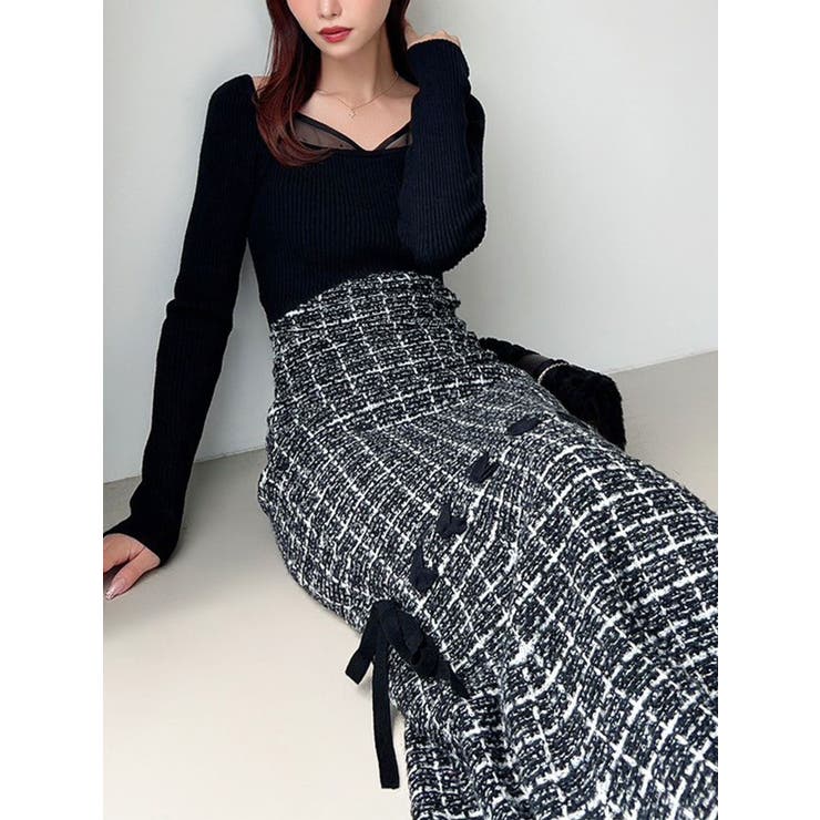 シアードッキングツイードニットワンピース | RESEXXY | 詳細画像1 