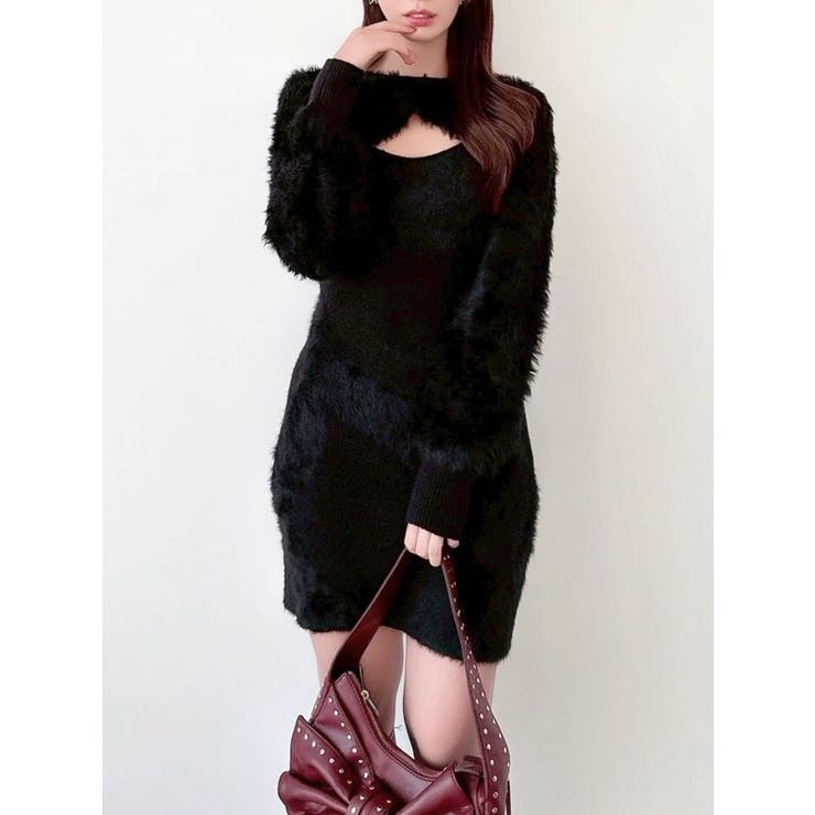 ブラック | フェザーニットレイヤードワンピース | RESEXXY