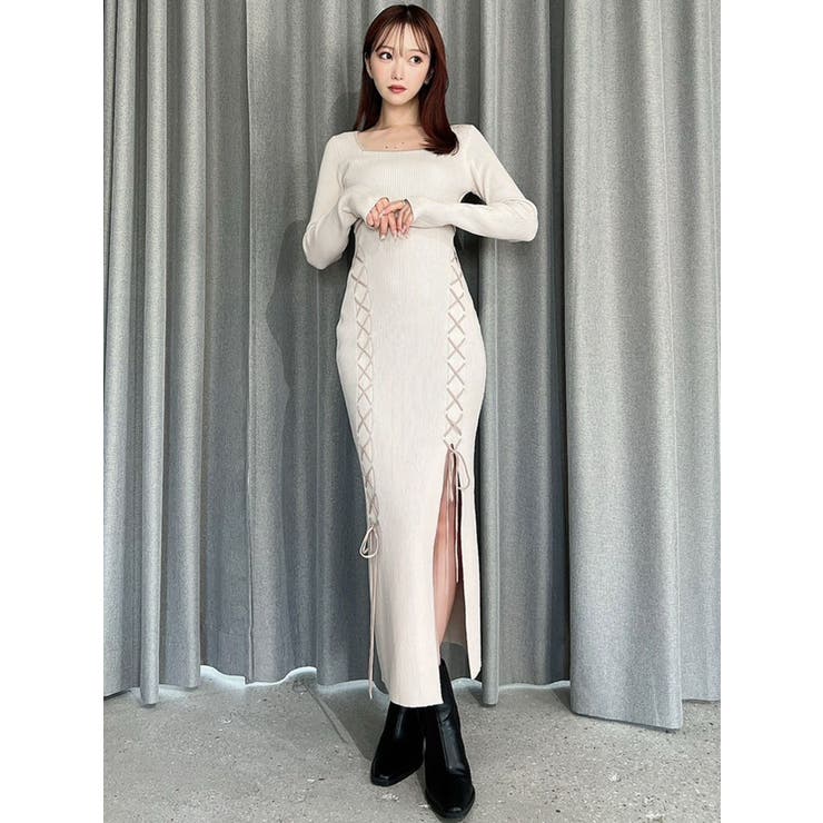 レースアップタイトニットワンピース[品番：MKSW0067132]｜RESEXXY