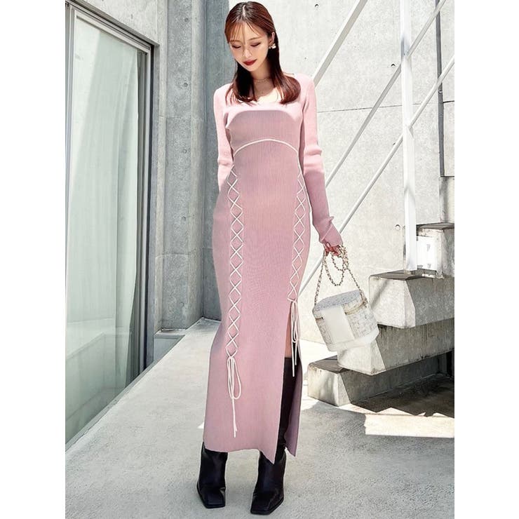 LV タイト ニット ワンピース レースアップタイトニットワンピース[品番：MKSW0067132]｜RESEXXY