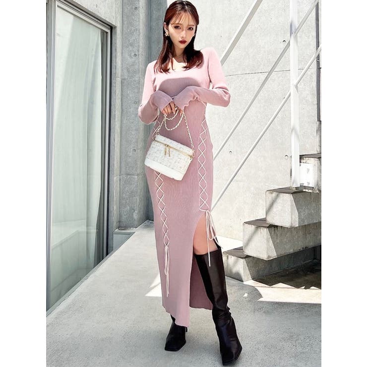 レースアップタイトニットワンピース[品番：MKSW0067132]｜RESEXXY