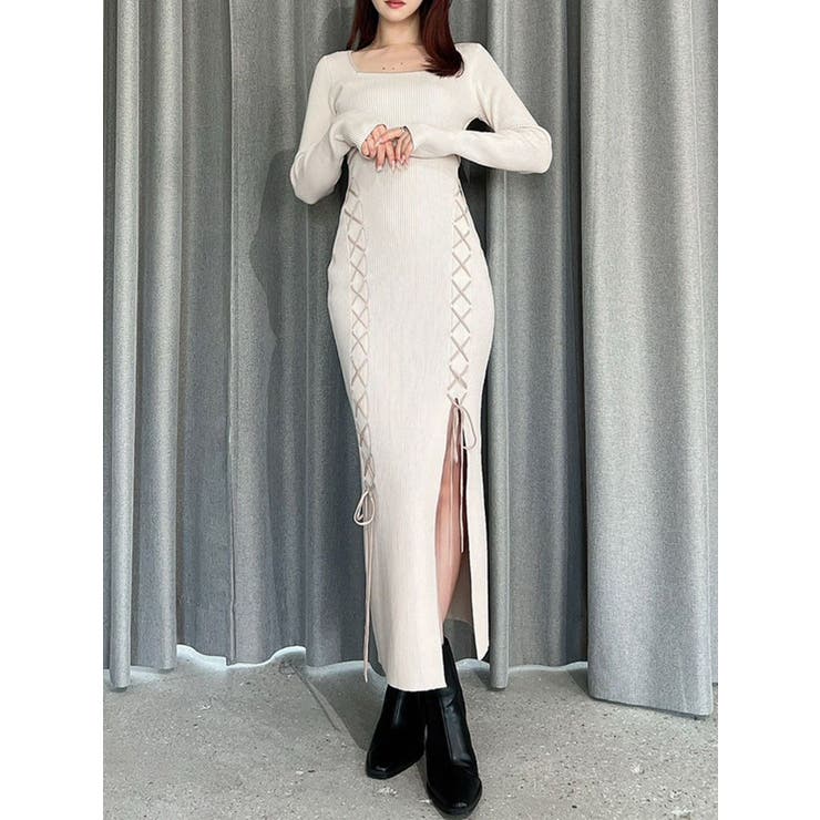 レースアップタイトニットワンピース[品番：MKSW0067132]｜RESEXXY