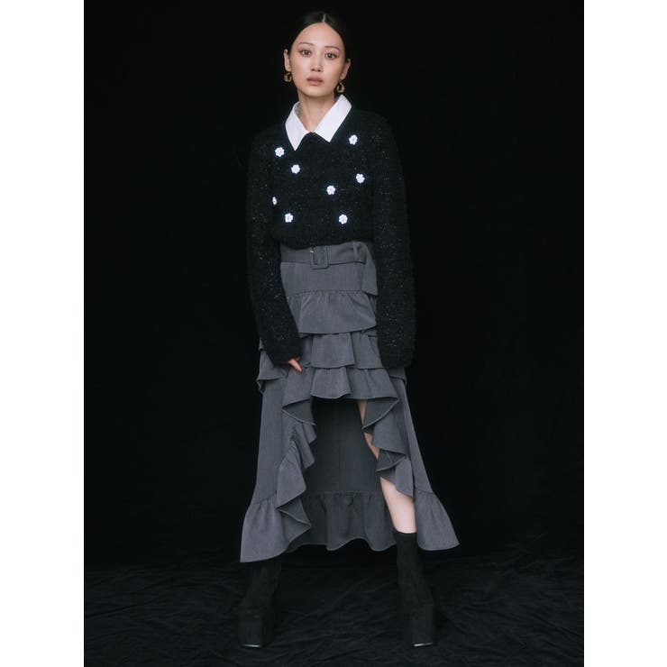 フリルボリュームスカート ボリュームフリルチュールスカート