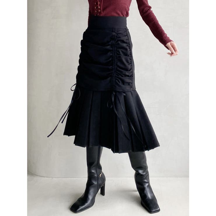 ブラック | レイヤードプリーツミディスカート | RESEXXY