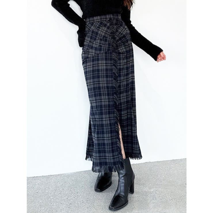 ネイビー | フリンジチェックタックスカート | RESEXXY