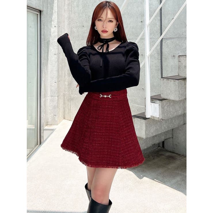 フリンジツイードミニスカート【セットアップ着用可能】[品番