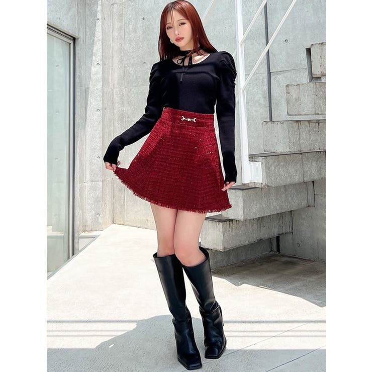 フリンジツイードミニスカート【セットアップ着用可能】[品番