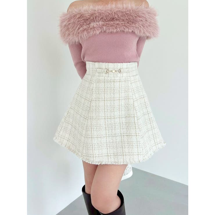 アイボリー | フリンジツイードミニスカート【セットアップ着用可能】 | RESEXXY