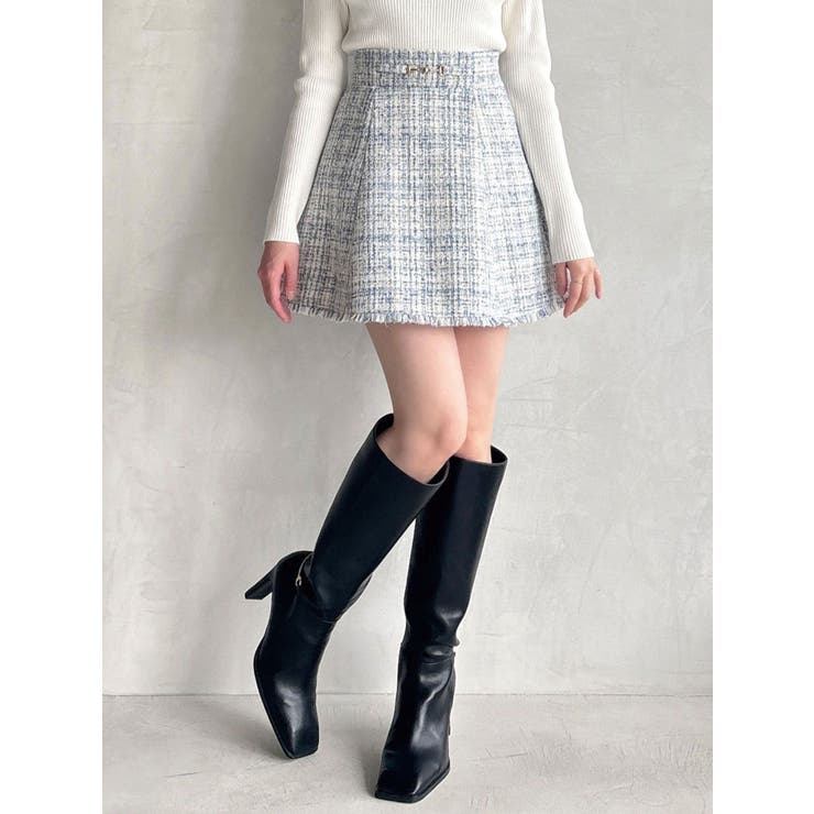 ブルー | フリンジツイードミニスカート【セットアップ着用可能】 | RESEXXY