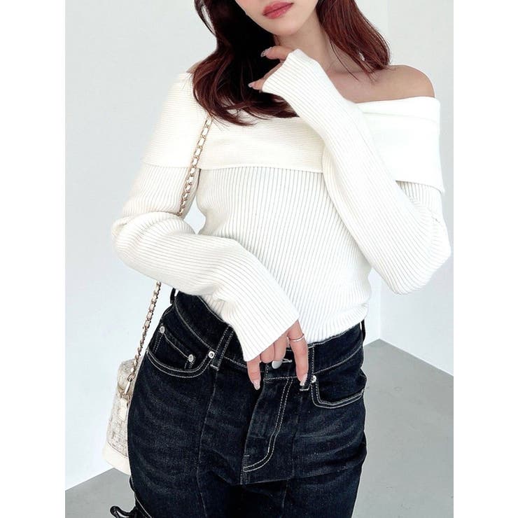 ホワイト | リブニットオフショルトップス | RESEXXY