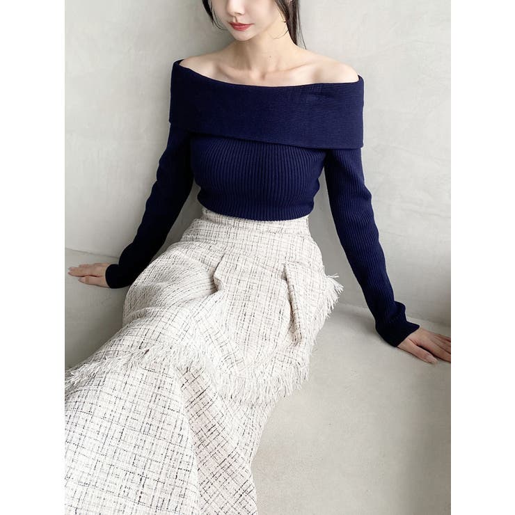 ネイビー | リブニットオフショルトップス | RESEXXY