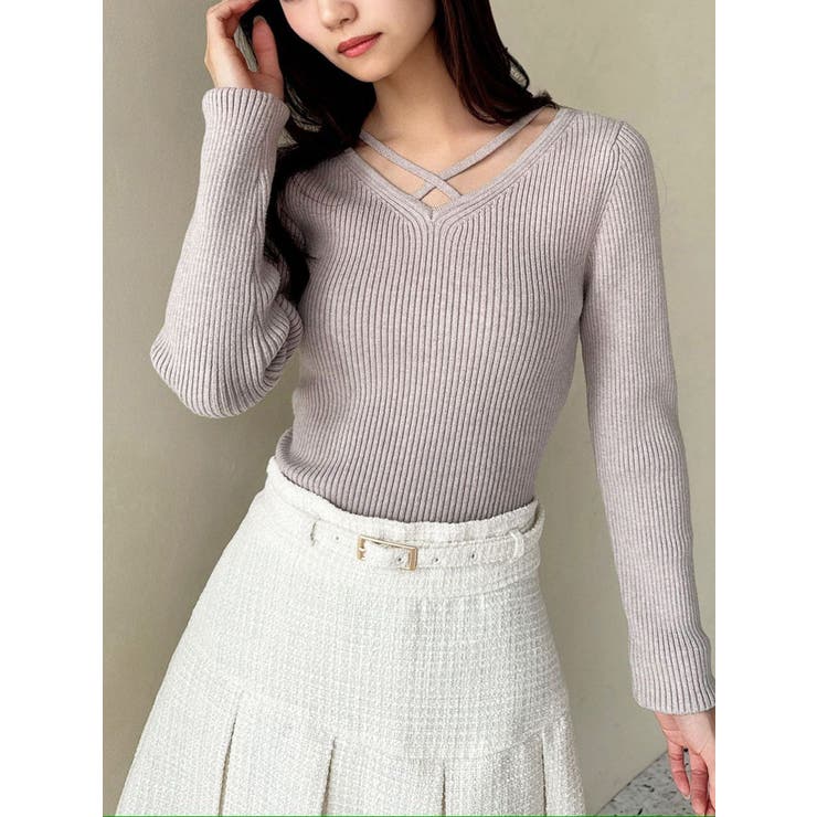 デコルテクロスニットトップス[品番：MKSW0067139]｜RESEXXY