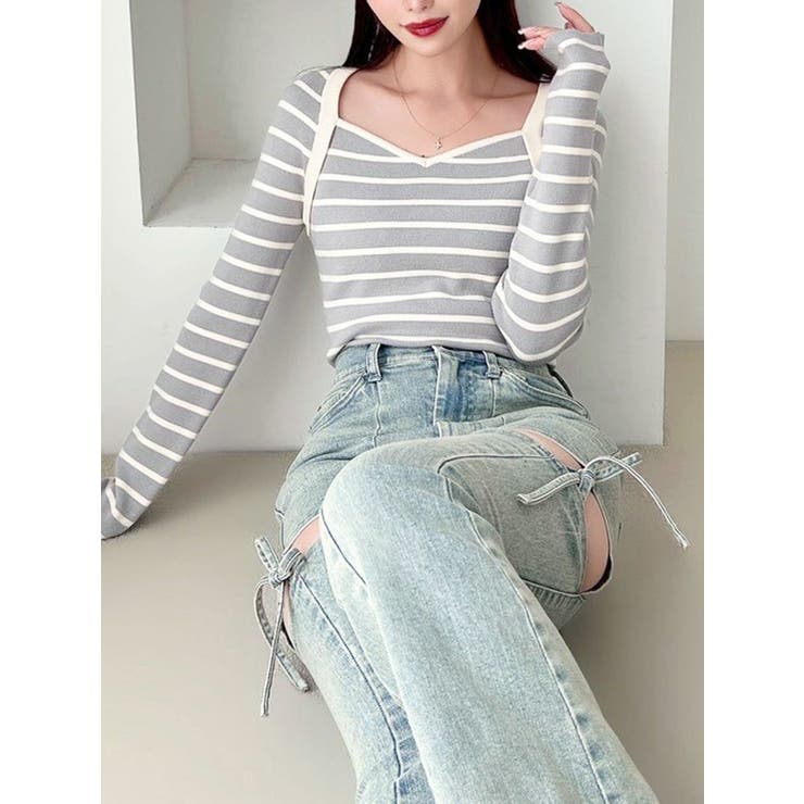 ハートネックラグランニットトップス | RESEXXY | 詳細画像1 