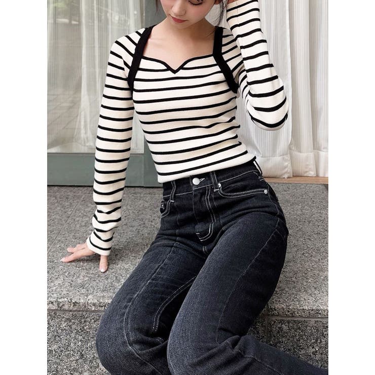 ホワイト | ハートネックラグランニットトップス | RESEXXY