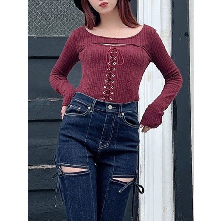 レッド | フロントレースアップカットトップス | RESEXXY