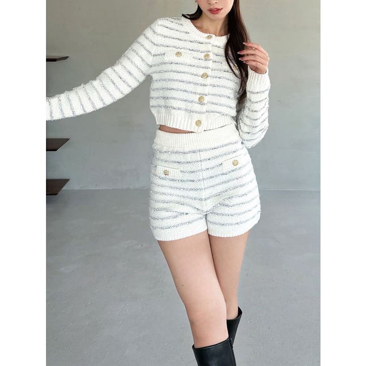 ホワイト | ツイードボーダーニットカーディガン【セットアップ着用可能】 | RESEXXY