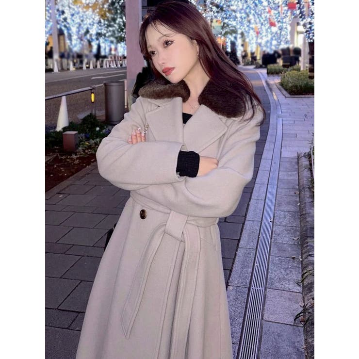 ベージュ | ショートビーバーウールロングコート | RESEXXY