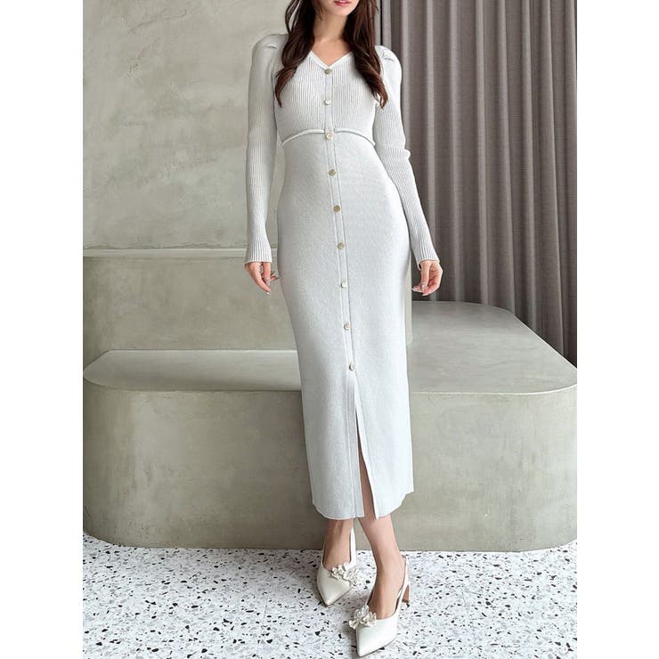 ミントグリーン | ゴールドボタンタイトニットワンピース | RESEXXY