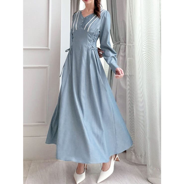 ブルー | バイカラーピンタックフレアワンピース | RESEXXY