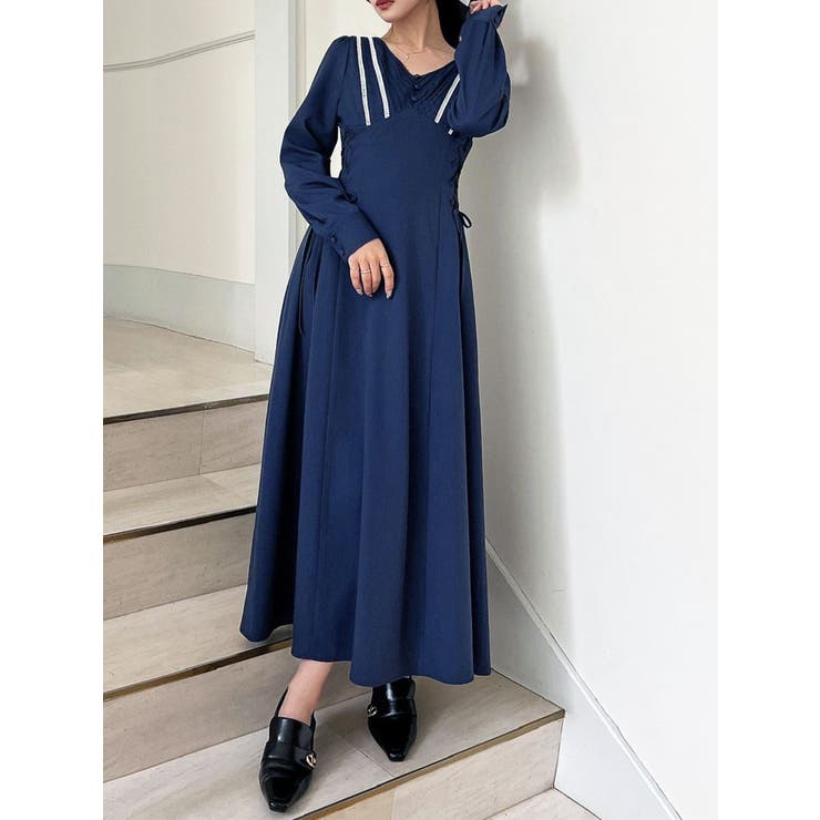 ネイビー | バイカラーピンタックフレアワンピース | RESEXXY